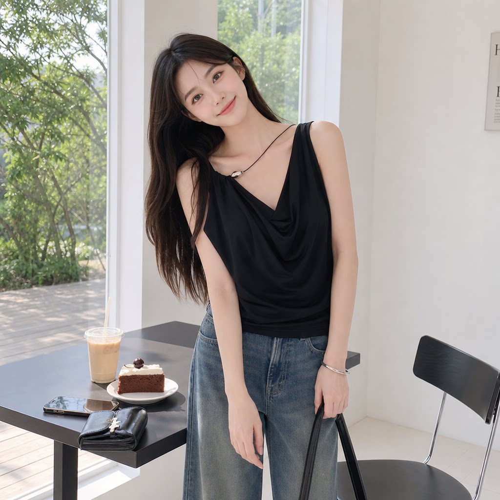 美式辣妹金属V领显瘦吊带背心