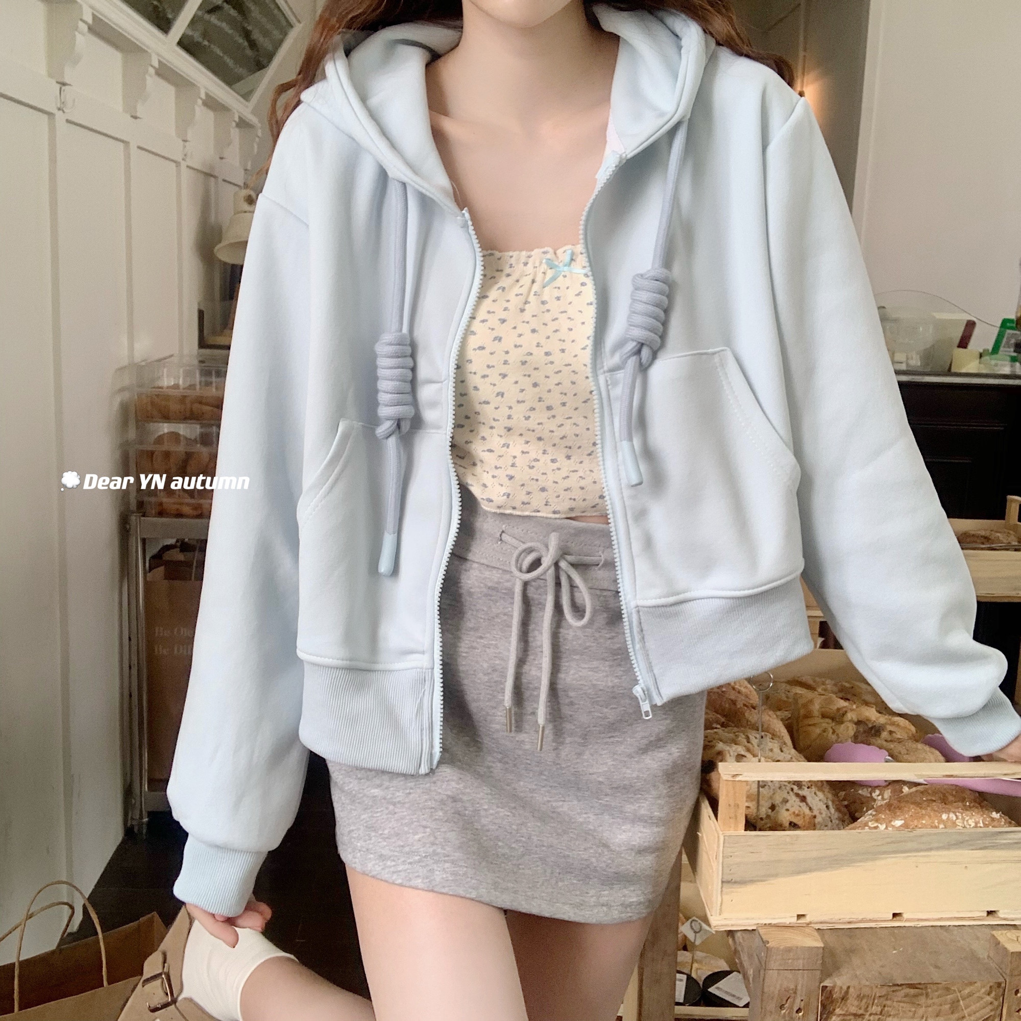 学院风温柔慵懒感奶油系多色卫衣开衫早秋短款高级宽松外套女春秋