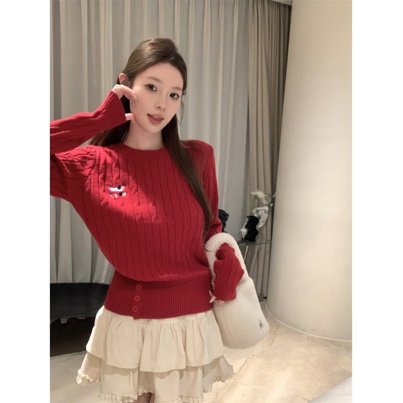 红色毛衣女2025新款新年过年穿搭早春麻花内搭打底衫外穿针织上衣