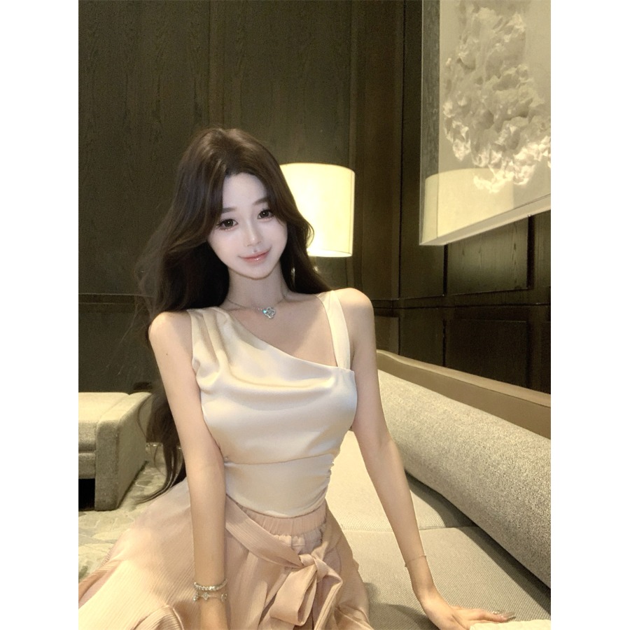 高级感套装丝绸缎面气质吊带背心女夏季绑带高腰半身裙时尚两件套