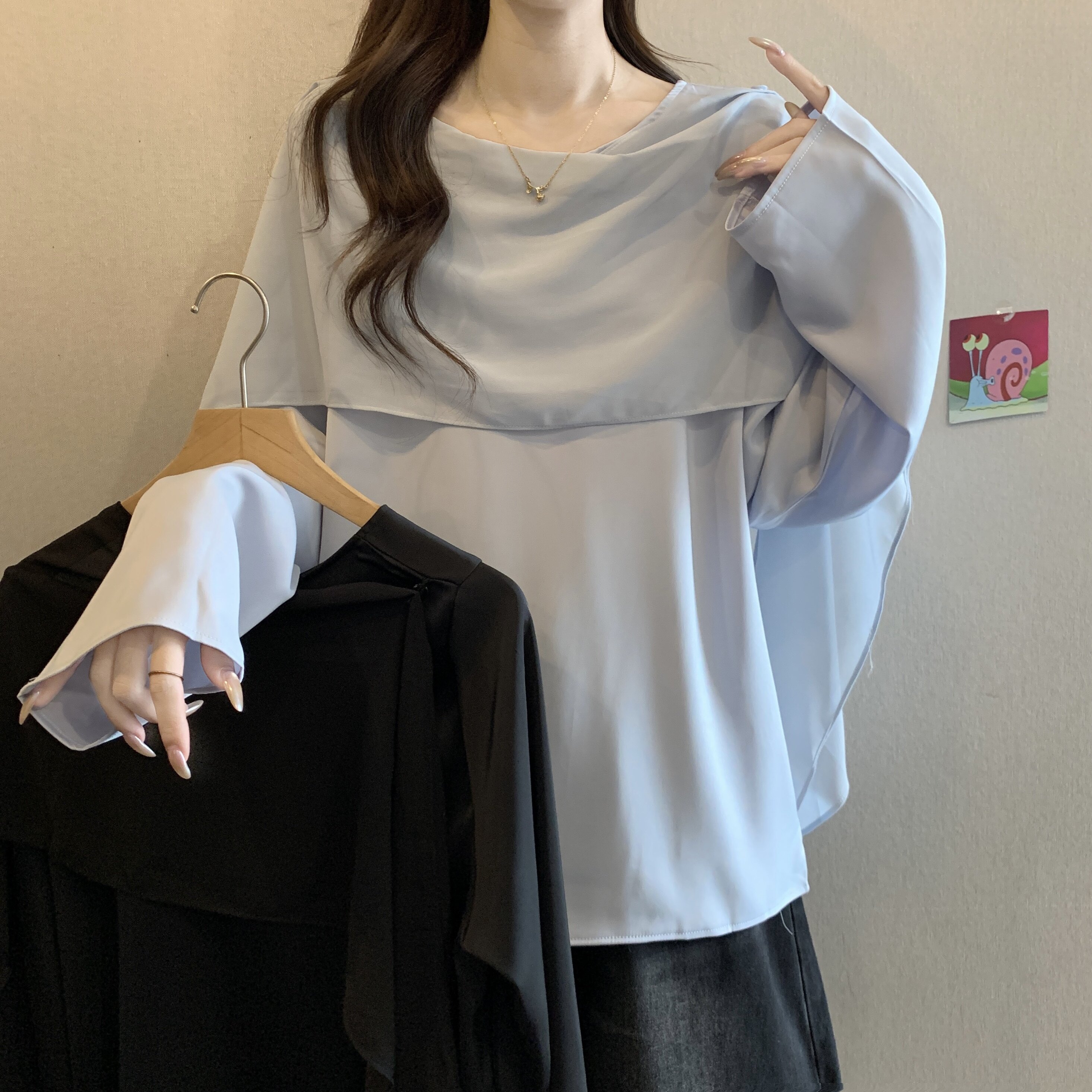 法式高级感缎面长袖衬衫秋季2025新款大码女装胖mm超好看小衫上衣