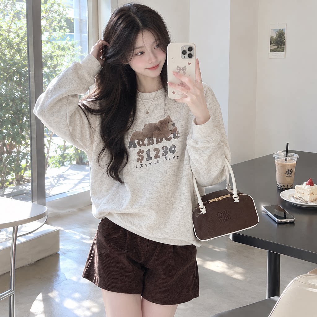 加绒软萌趴趴熊减龄宽松卫衣女