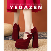 法式 粗跟防水台红色单鞋 绝美15CM小个子礼服超高跟秀禾婚鞋 新娘鞋