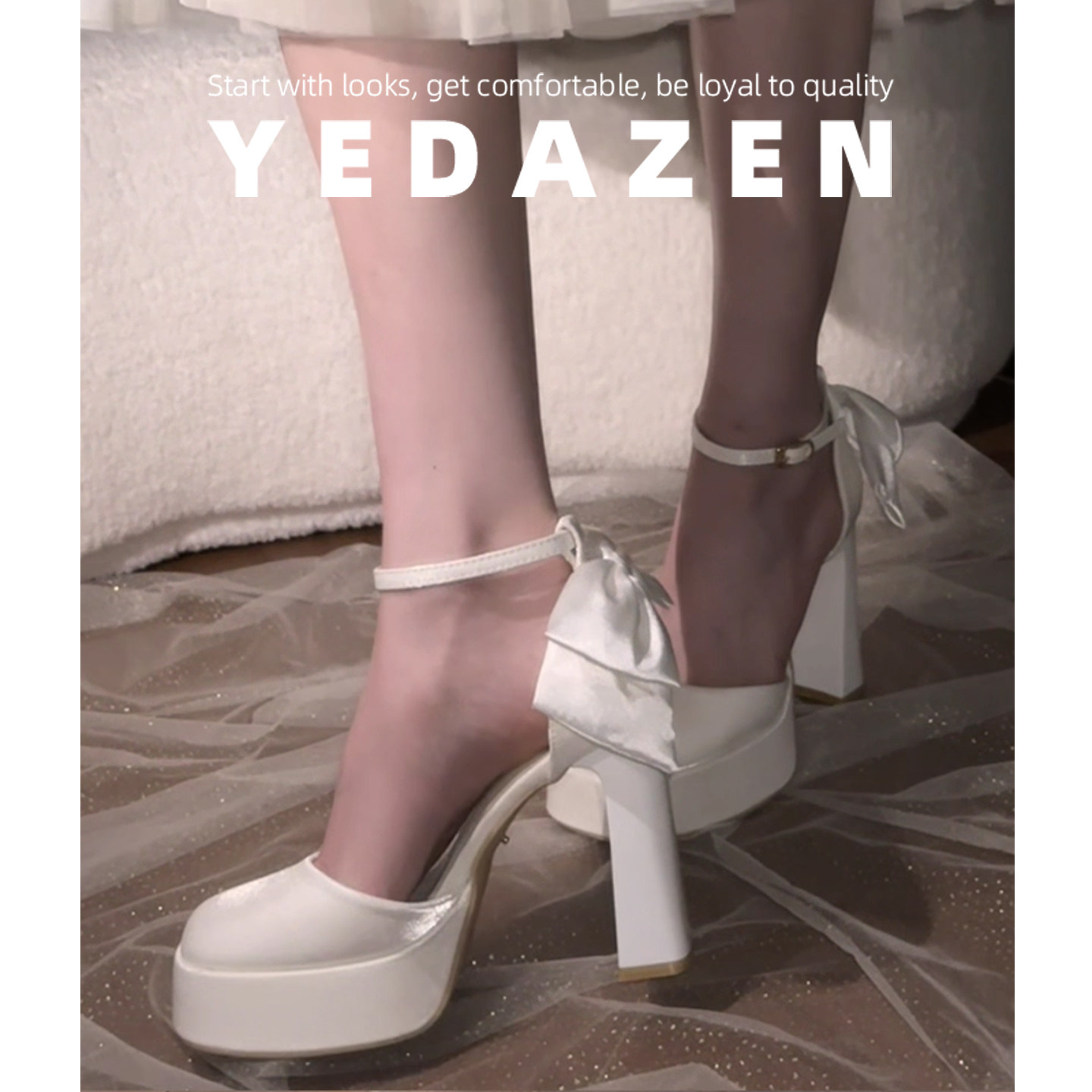 蝴蝶结高跟鞋女粗跟白色玛丽珍婚鞋新娘鞋日常可穿伴娘鞋2026新款