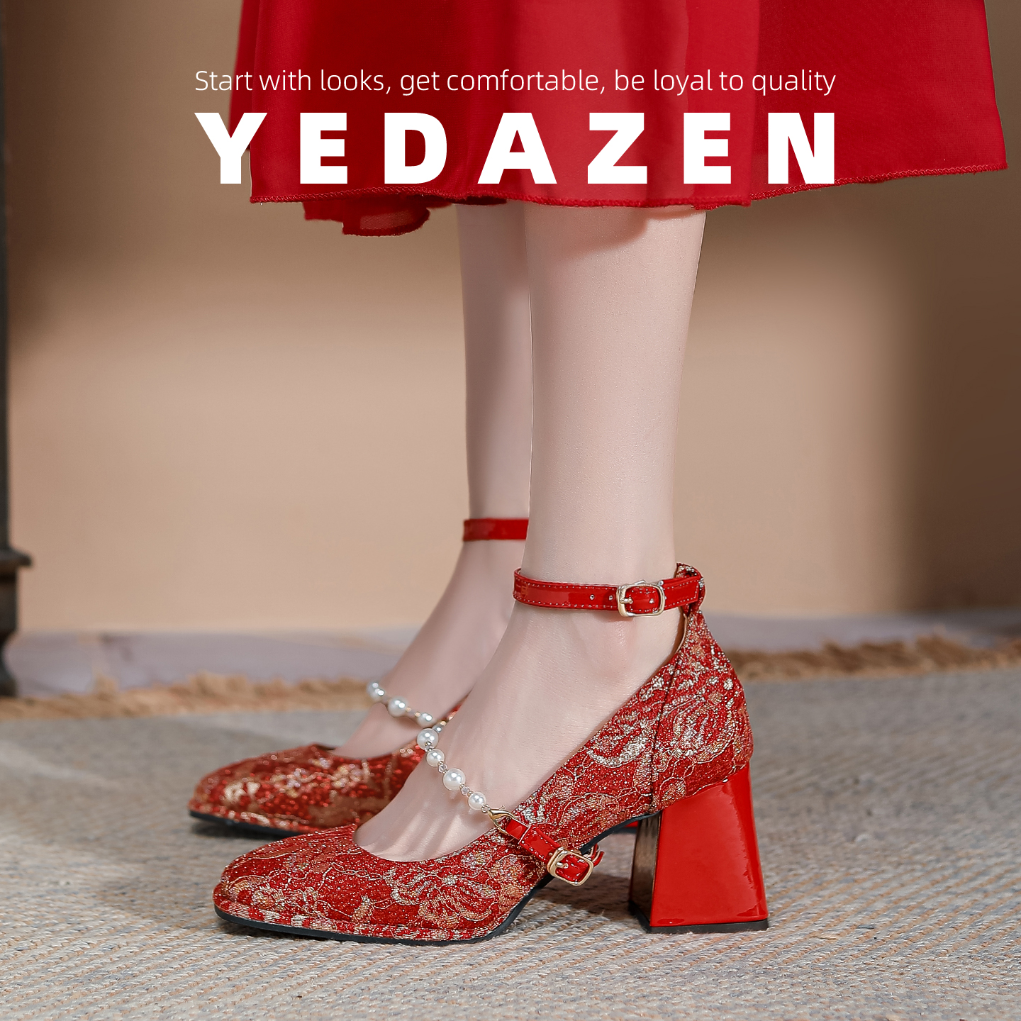 高级感红色龙凤褂秀禾新娘绝美婚鞋高跟鞋粗跟新中式玛丽珍旗袍鞋
