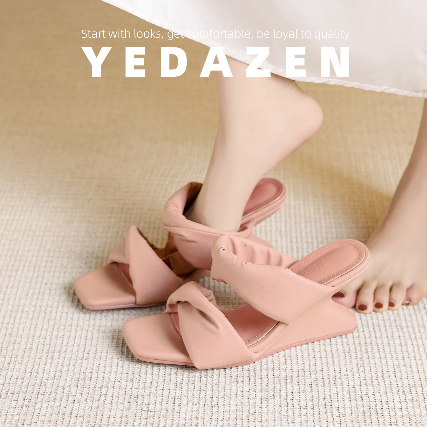 绝美粉色一字拖鞋女夏季外穿方头高跟法式凉鞋设计感小众2026新款