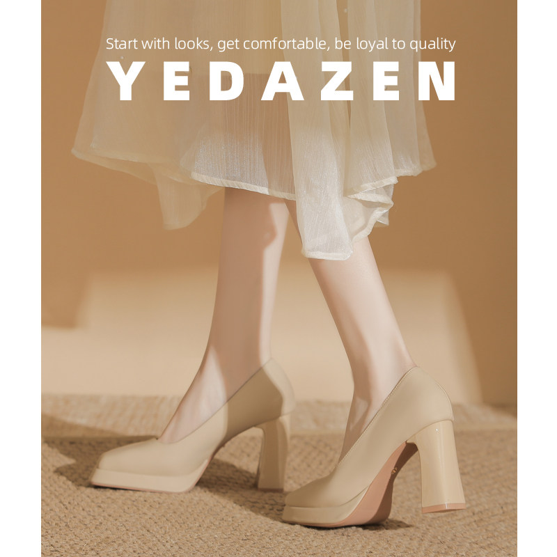 防水台粗跟高跟鞋女气质高级感不累脚晚晚鞋新款方头浅口法式单鞋