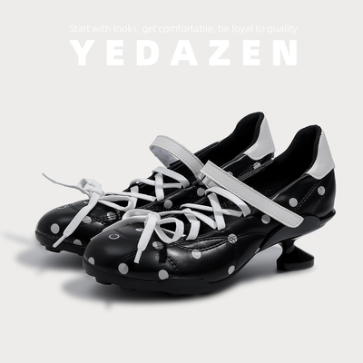 法式芭蕾风玛丽珍鞋粗跟绝美波点高跟鞋系带圆头单鞋2026春季新款