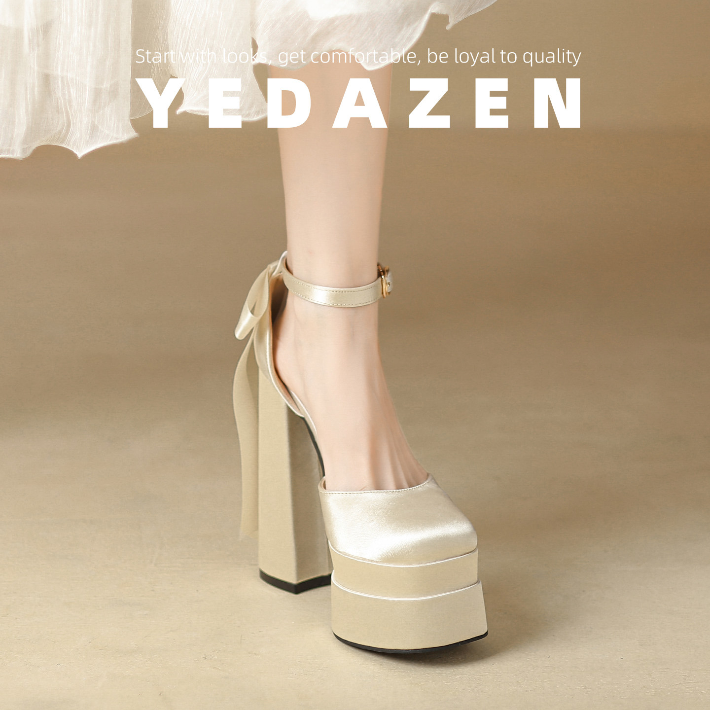 小个子包头厚底凉鞋女夏季粗跟白色防水台婚鞋一字带中空超高跟鞋