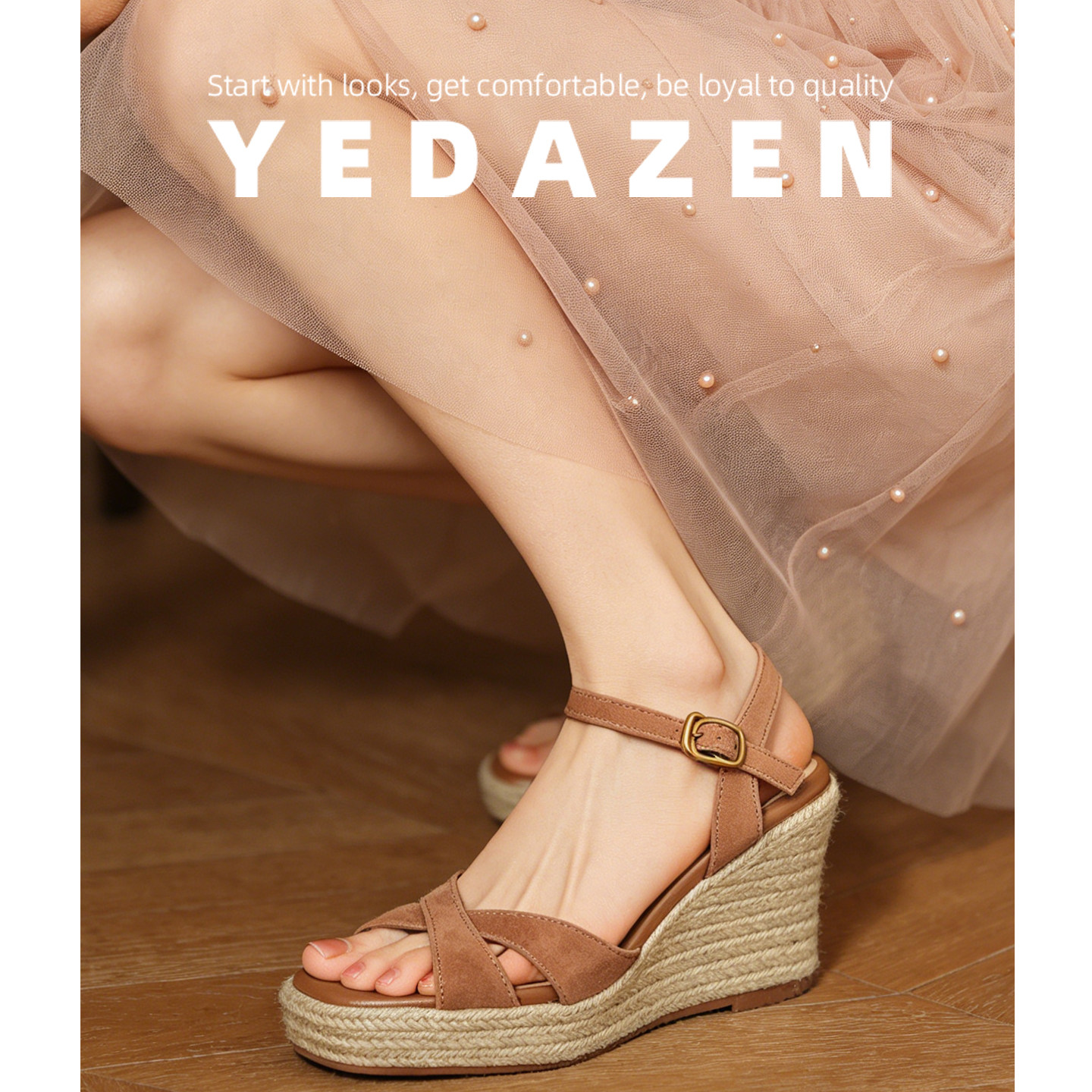 2026新款草编坡跟凉鞋女夏外穿时尚高级感小个子露趾高跟鞋防水台