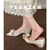 女法式 玛丽珍花朵主婚纱婚鞋 女2026新款 尖头内增高温柔单鞋 新娘鞋