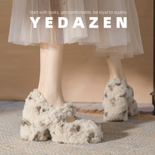 厚底绝美白色保暖棉毛毛鞋女外穿秋冬加绒气质高跟鞋粗跟法式单鞋