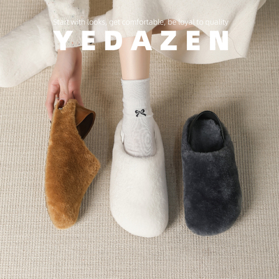 内增高白色羊羔毛毛鞋女外穿秋冬加绒勃肯厚底包头半拖鞋踩跟两穿