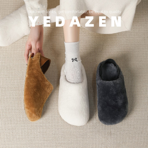 内增高白色羊羔毛毛鞋女外穿秋冬加绒勃肯厚底包头半拖鞋踩跟两穿