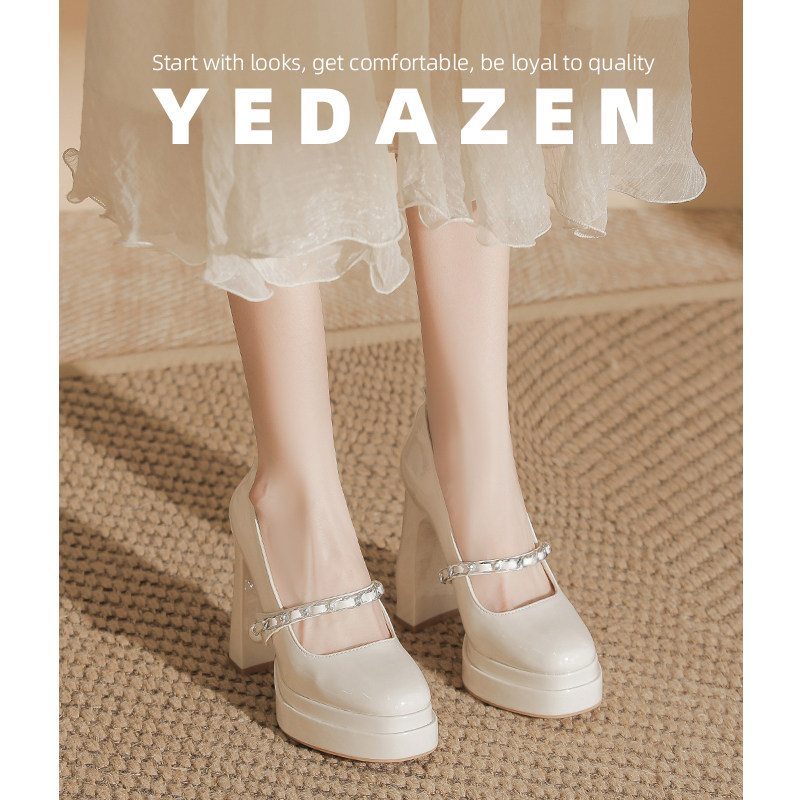 厚底白色玛丽珍婚鞋新娘鞋日常可穿伴娘鞋2026新超款高跟鞋女粗跟