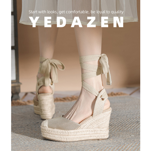 罗马缠绕绑带高跟鞋 夏季 厚底防水台 2026新款 波西米亚坡跟包头凉鞋