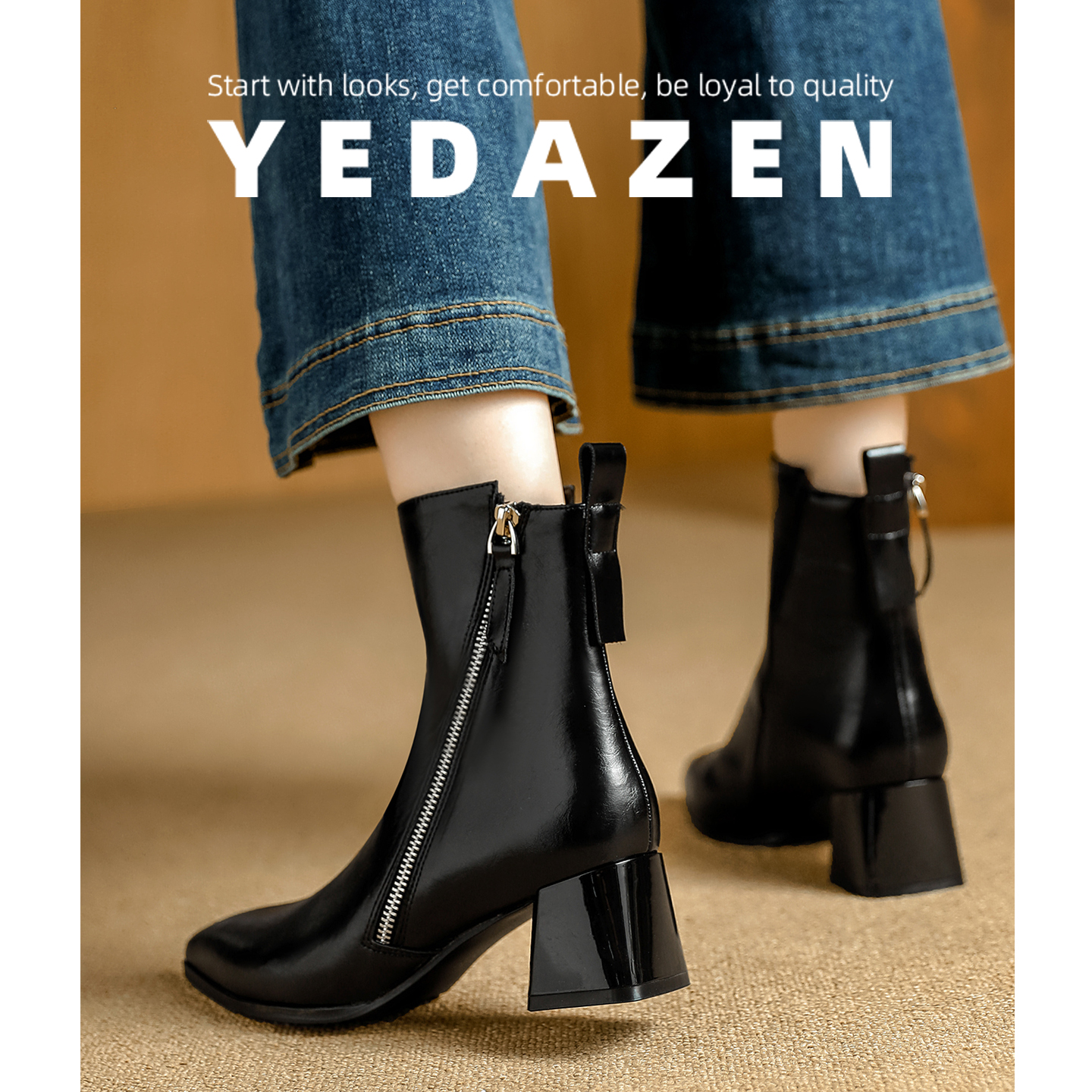 黑色尖头短靴女2025新款秋冬季加绒中跟及踝靴法式气质粗跟高跟鞋