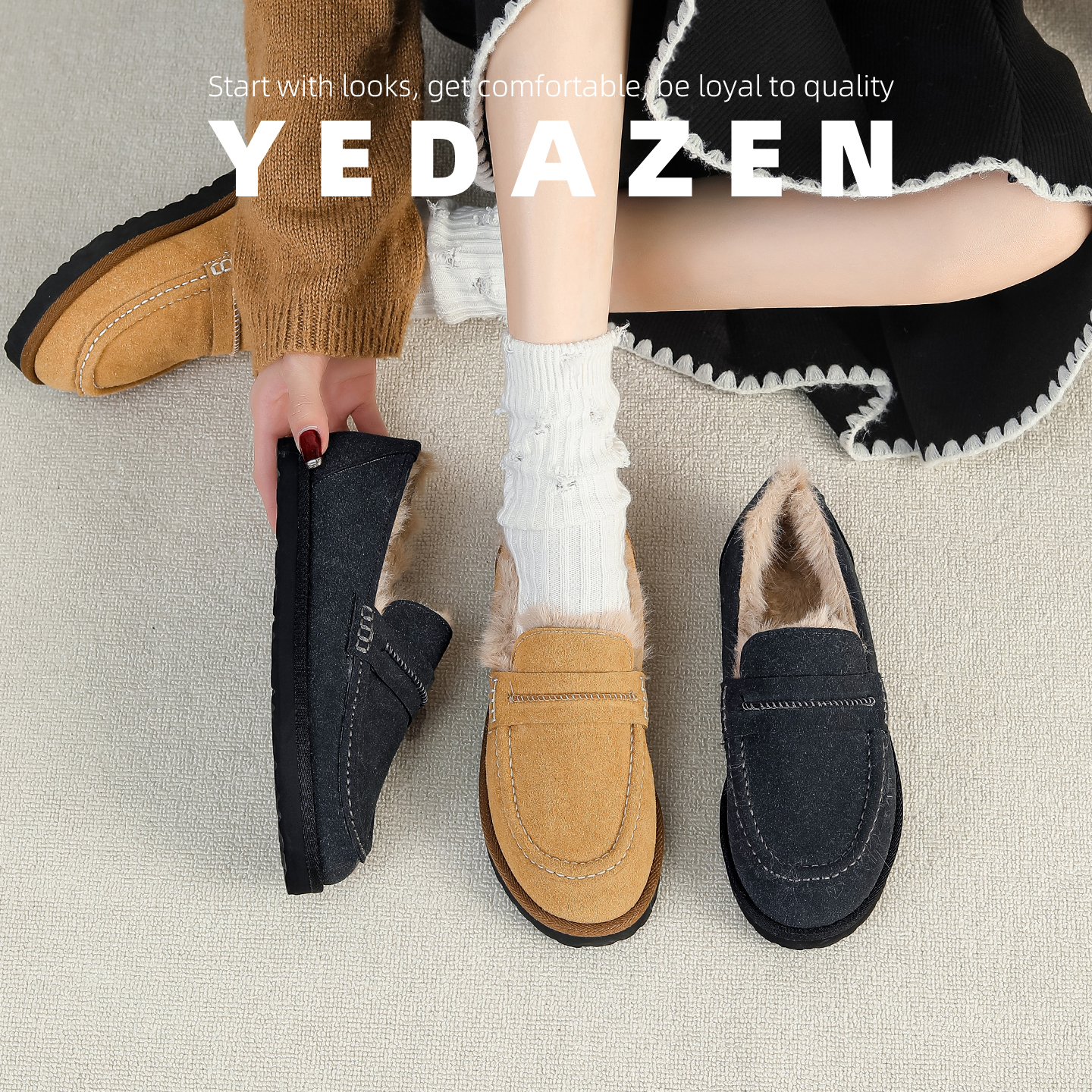 老钱风棕色复古乐福鞋加绒2025新款冬厚底一脚蹬毛毛鞋外穿高级感