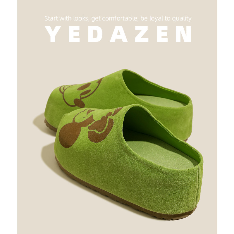 绿色包头半拖鞋厚底百搭勃肯鞋增高6cm外穿懒人时尚卡通高级单鞋