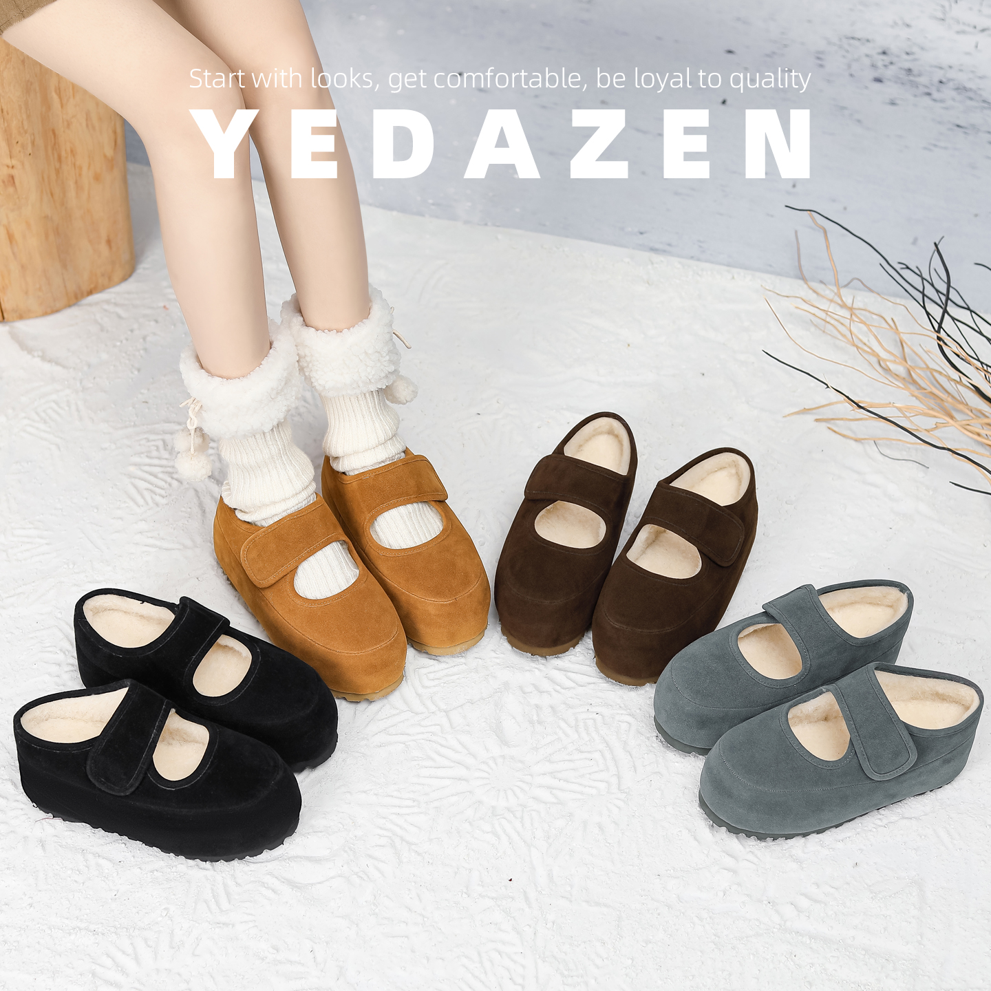 内增高超火小土豆勃肯鞋全包女秋冬加绒厚底毛毛玛丽珍鞋2025新款