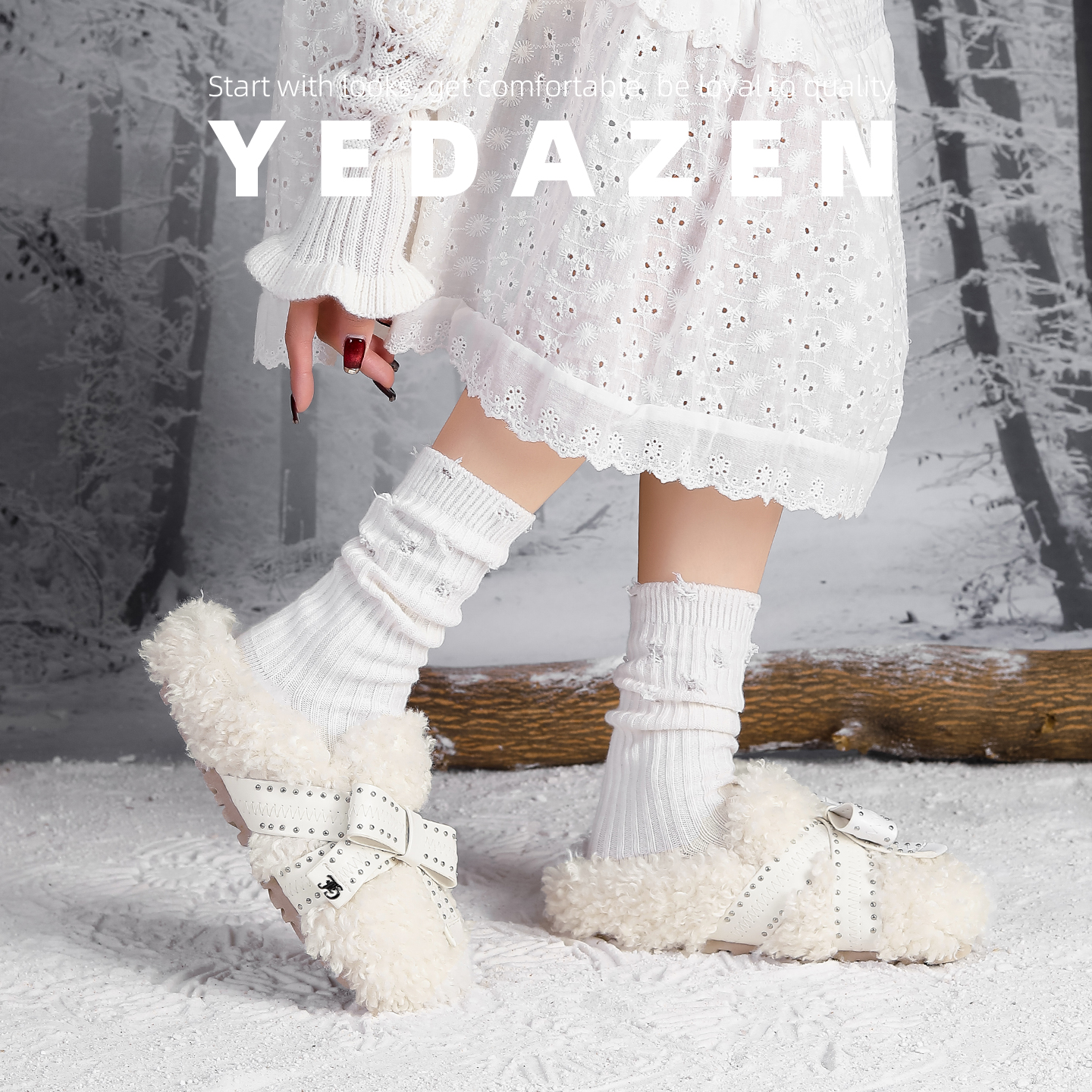 2025巨好看白色泰迪卷毛毛鞋女外穿秋冬加绒包头半拖鞋厚底勃肯鞋