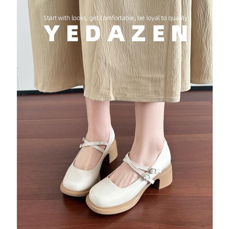 高跟鞋女白色厚底玛丽珍小皮鞋
