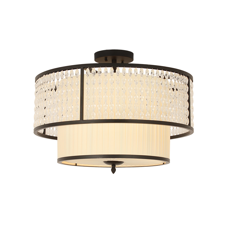 布艺美式圆形水晶书房玄关吸顶灯