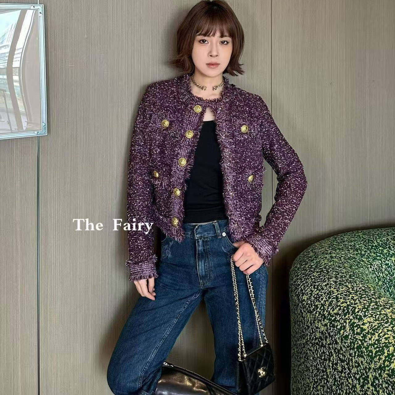 好漂亮紫色针织开衫外套女2025年冬季新款短上衣名媛气质时尚显瘦