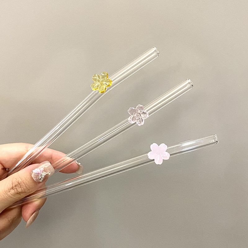 可爱精致小花玻璃吸管ins环保咖啡高颜值饮管成人弯头牛奶