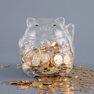 猫咪透明玻璃储蓄罐存钱罐家居摆件生日礼品 创意礼品只进不出新款