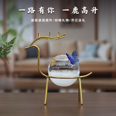 玻璃一鹿高升天气预报瓶桌面摆件