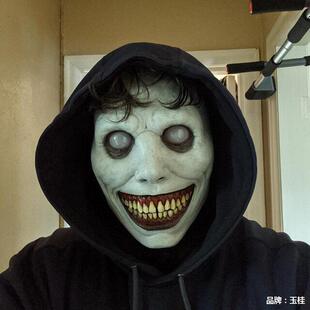 万圣节恐怖头套微笑白脸恶鬼面具 伏地魔驱魔人绿色装扮搞怪道具