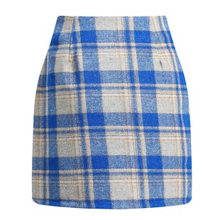 Mini Skirt High Women Bodycon Plaid Waist Pencil Wool