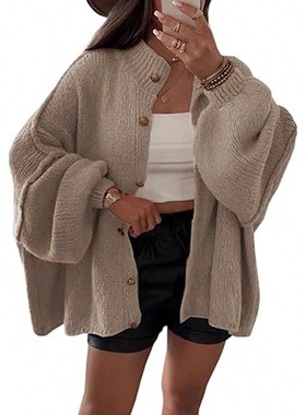 Womens Oversized Cardigans Lantern Sleeve Knit Sweater Coats