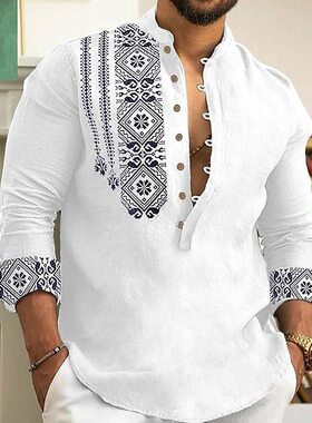 Men printed long sleeved pullover casual thin shirt for man
