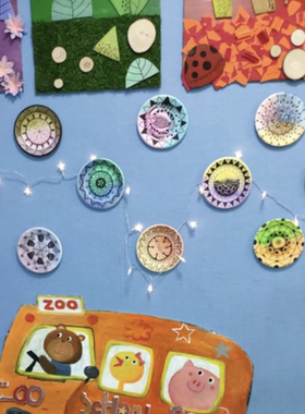 幼儿园场景布置手工绘画材料纸盘
