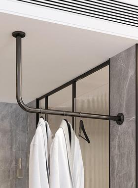 酒店不锈钢挂衣杆L型挂衣架电镀黑钛定制上墙顶装客房小型衣帽架