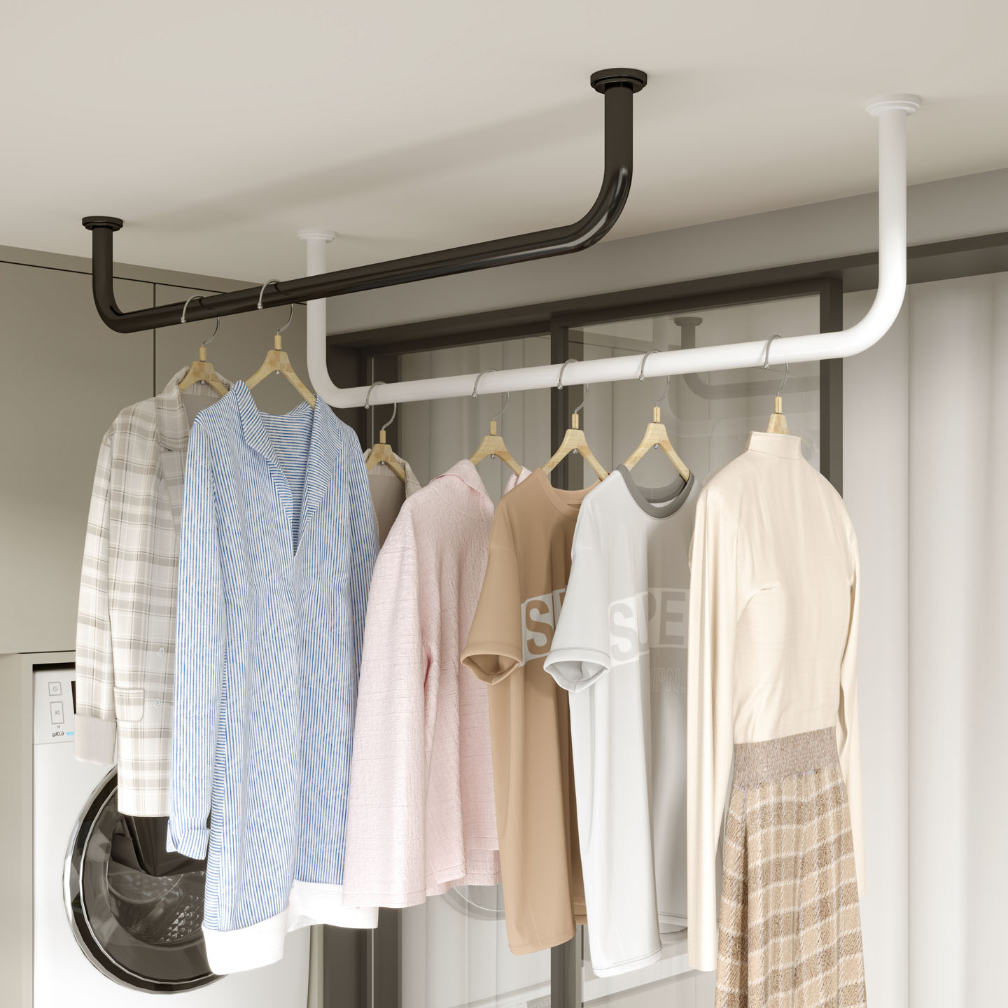 不锈钢加厚晾衣杆阳台固定式打孔顶侧装室内外家用单杆挂晒晾衣架