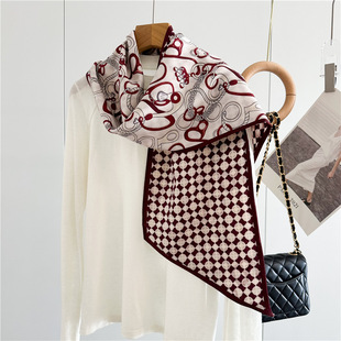 经典马具配饰高级双层双面真丝羊毛丝巾韩版轻奢百搭长款飘带围巾