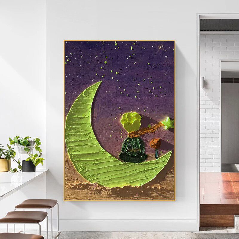 大芬村手绘油画小王子卡通儿童房书房装饰画玄关挂画客厅背景墙壁