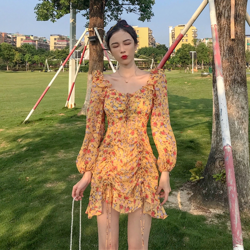 扑啦啦韩风甜美碎花雪纺荷叶边裙子限7000张券
