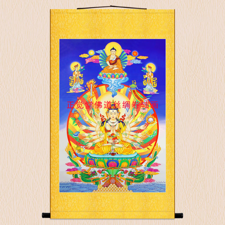 准提画像 准提佛母中式装饰丝绸卷轴挂画 来图定制绢布材质