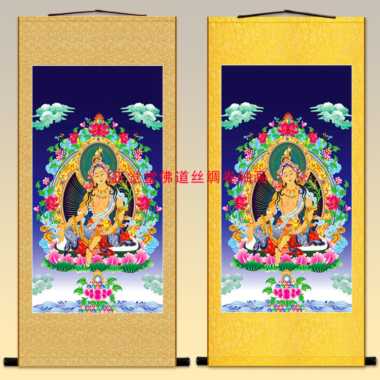 财源天母佛像画 财宝佛母画像 卷轴画挂画装饰画丝绸画定制字画
