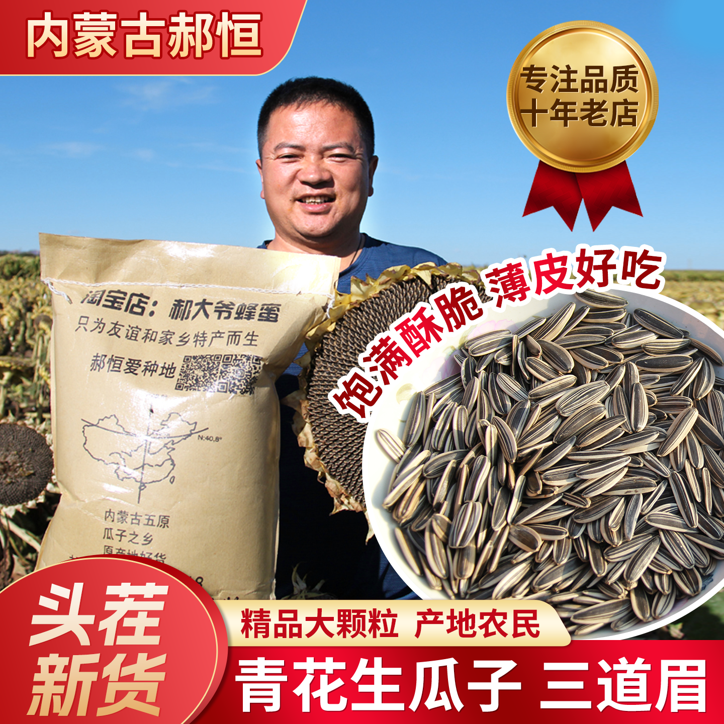 郝恒青花生瓜子精品三道眉葵花籽内蒙古大颗粒瓜子2025年新货毛嗑