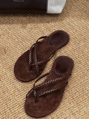 羊皮版~韩系小众沙滩度假平底夹趾人字拖鞋女外穿20236年夏季凉拖