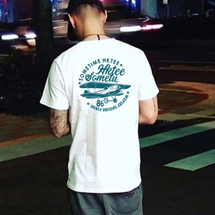 美式复古战斗机印花短袖T恤男夏季纯棉宽松大码圆领潮牌半袖体恤