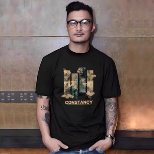 宽松休闲百搭上衣体恤衫 夏季 T恤男士 国潮山水画260g重磅纯棉短袖