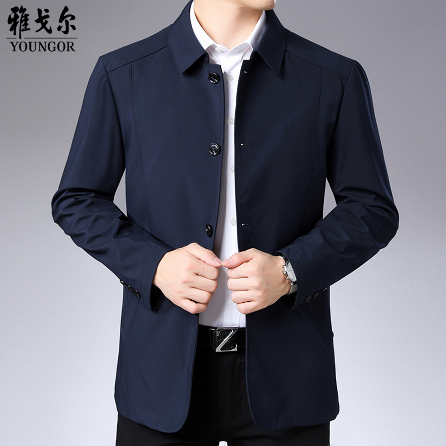 雅戈尔夹克男士2026春季新款商务休闲中年行政中长款爸爸装外套男