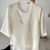 气质百搭假两件衬衫 甜美春夏 邻家女孩淑女范宽松显瘦刺绣蕾丝衫