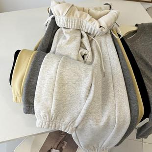 气质白花灰加绒卫裤 秋冬刚需加厚宽松羊羔绒束脚休闲运动裤子女